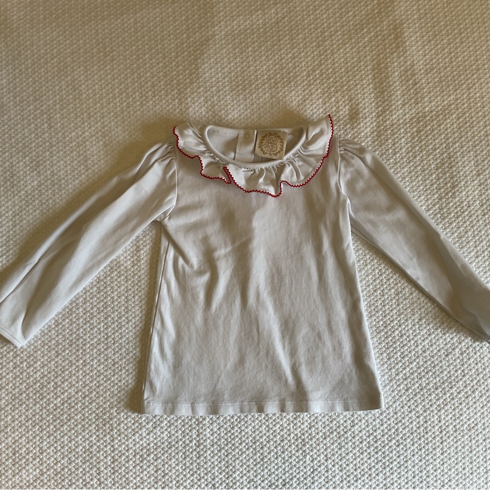 White Long Sleeve Kids Top with Red Trim